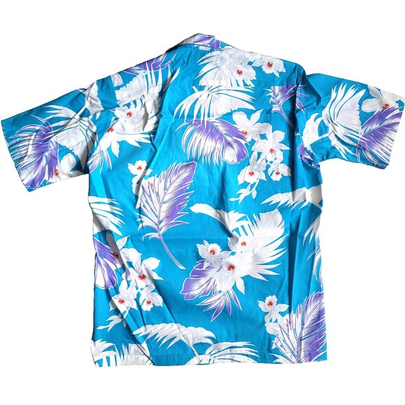 VTG Hawaiian Made Shirt Mens Blue Floral Flowers Button Up Short Sleeve USA ,M - Picture 3 of 7